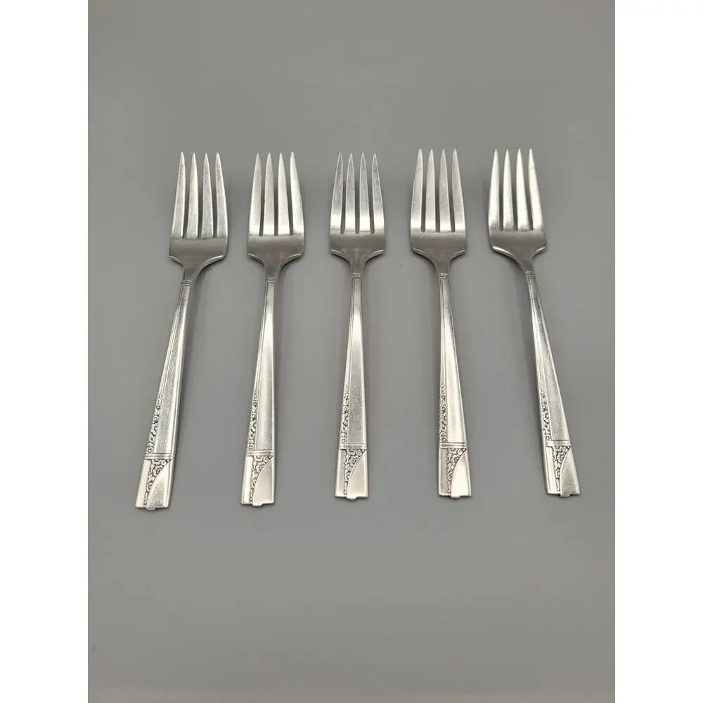 Antique Nobility Plate Caprice Salad Forks Set Of 5 Art Deco Floral Pattern